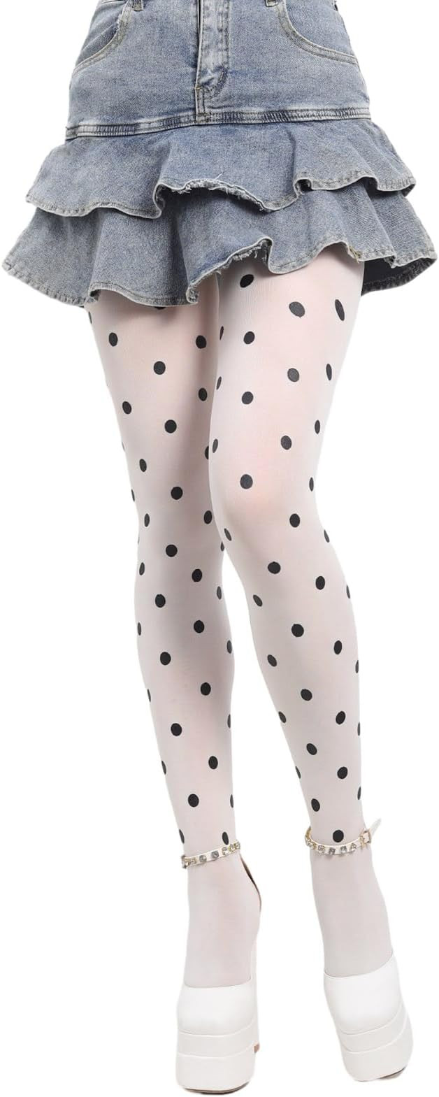 Women Vintage Dot Patterned Thin Tights JK Girl High Waist Footed Pantyhose Silky Stockings Opaqu... | Amazon (UK)