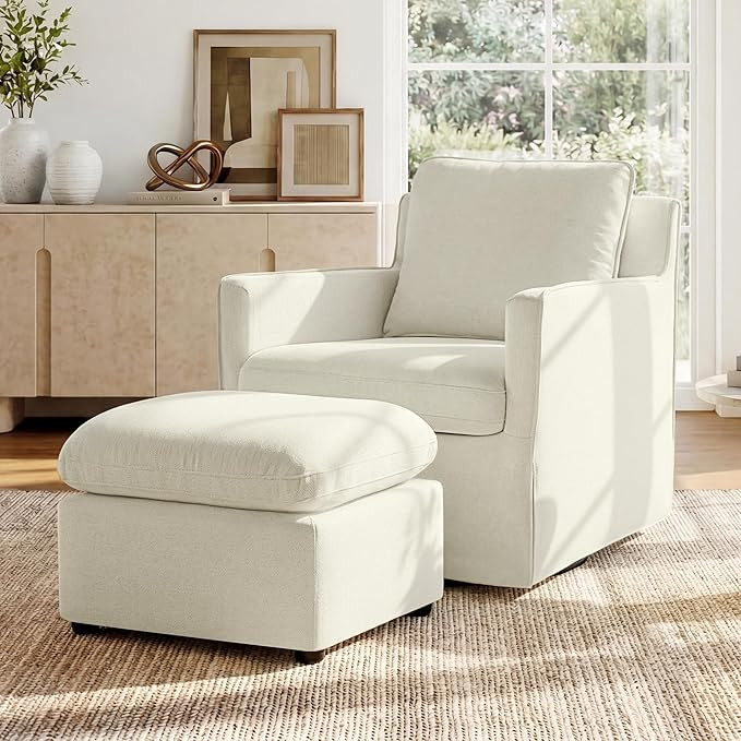 KISLOT Swivel Accent Chair with Ottoman, Rocking Recliner 360 Degree Swivel Armchair Machine-Wash... | Amazon (US)