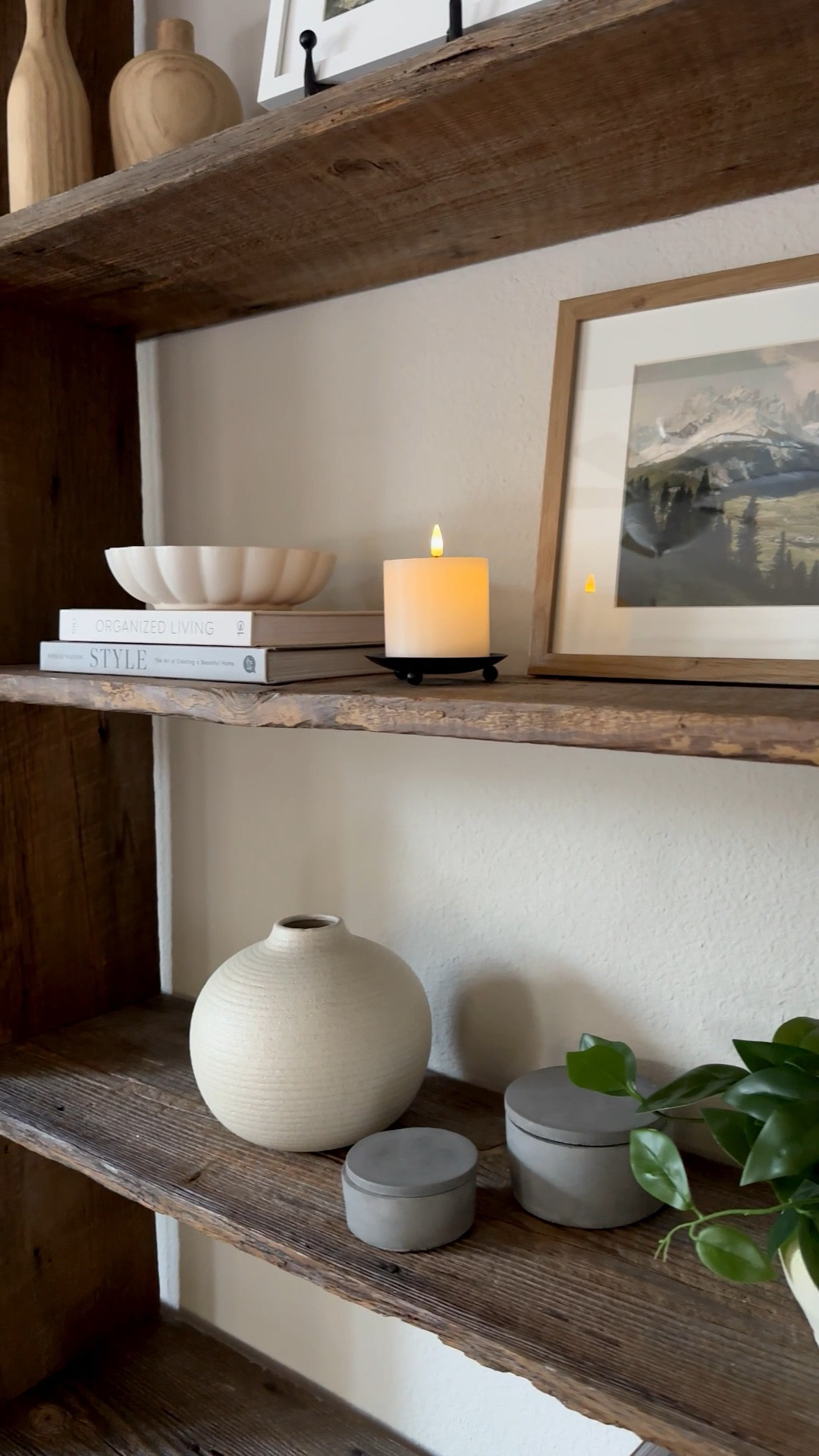 I love these battery candles for adding a touch of cozy to your home. The battery life lasts long and they have a little flicker. I found these cutie little trays too.

Please measure for your frames before ordering. Make sure they fit on your shelves and on the little easel.

I order my prints online through Walgreens. They do same day prints pickup or shipped. I usually like to pick mine up the same day. I did regular photo prints for these frames in the more matte sheen. If you have larger prints to make you can do poster prints same day pickup too.

Candle, shelf decor, shelf decorating, shelf ideas, shelving units, home decor, budget friendly, Amazon home, pottery barn dupes, shelf styling, interior design 

#LTKHome #LTKSaleAlert