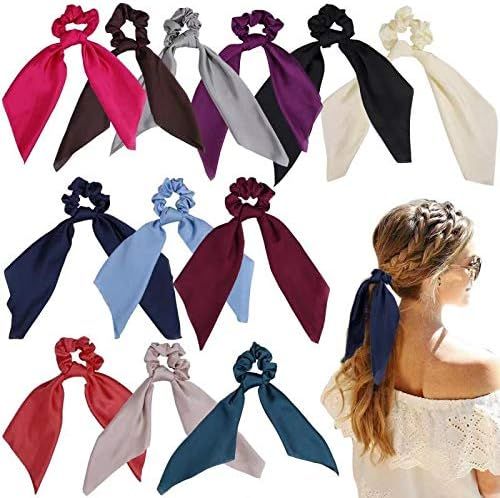 Amazon.com: ZZICEN Satin Hair Scrunchie with Tail - Hair Scarf with Bow, Hair Scarf Scrunchies El... | Amazon (US)