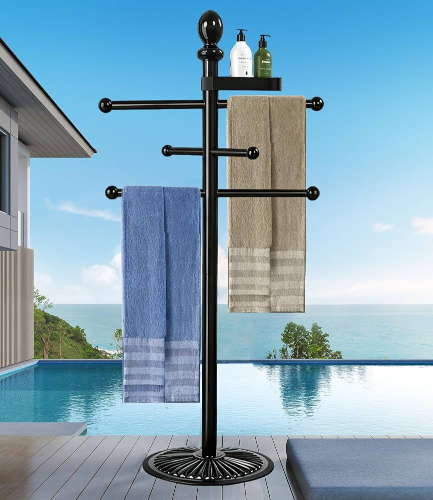 Yozoluck Pool Towel Rack Outdoor, 6 Bars Metal Heavy Duty Never Tilt Pool Accessories with Heavy ... | Amazon (US)