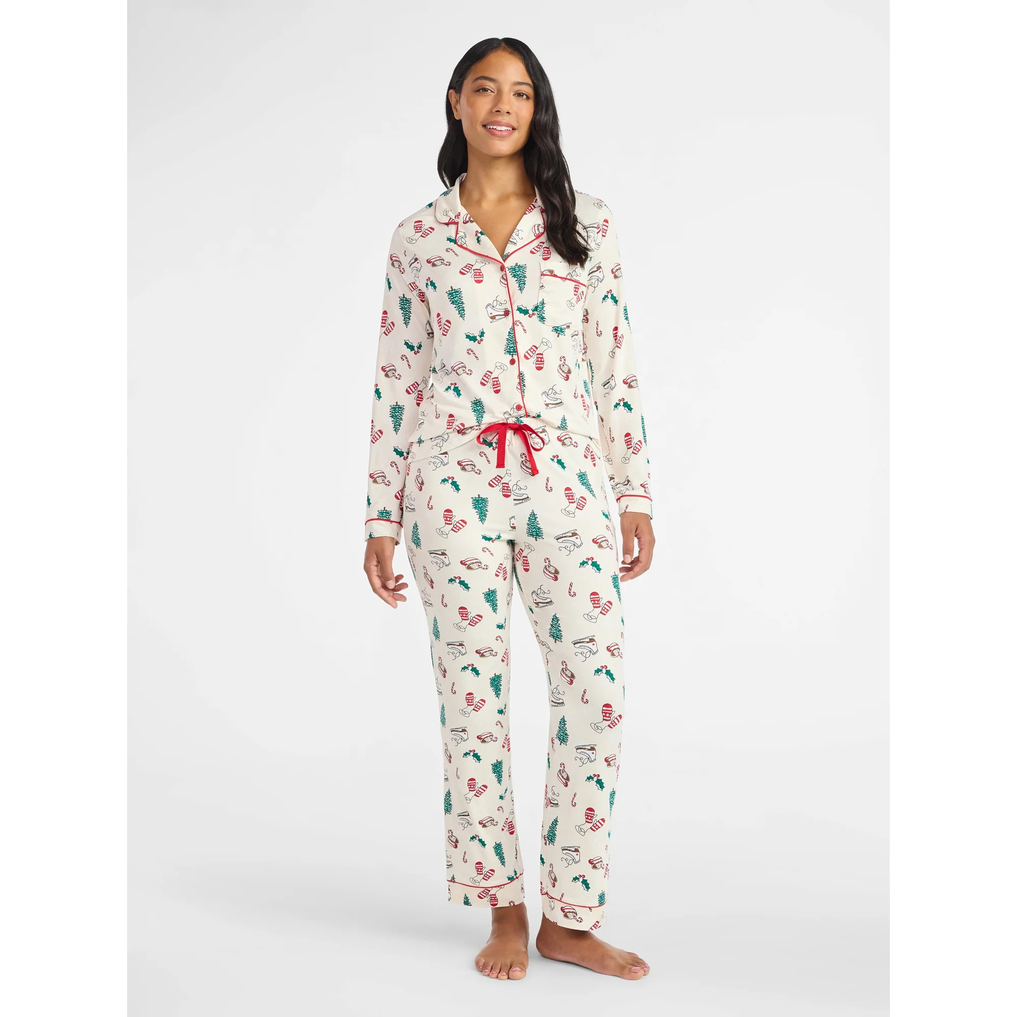 Derek Heart Women's Holiday Notch Collar Top and Pants Pajama Set, 2-Piece, Sizes S-XL | Walmart (US)