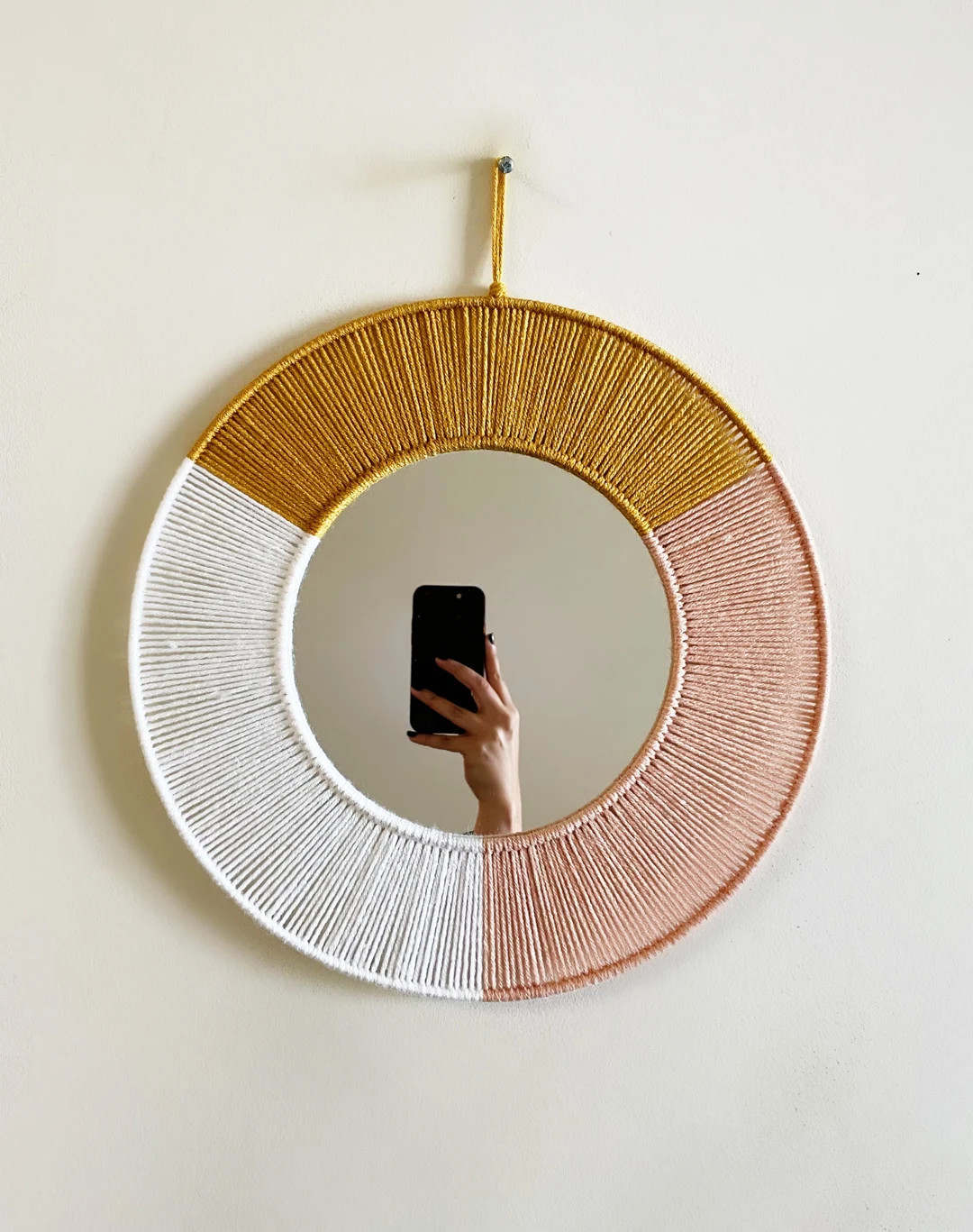 Mustard Pink and White Macrame Mirror / Yarn Macrame Wall Hanging / Nursery and Dorm Decor / Boho... | Etsy (US)