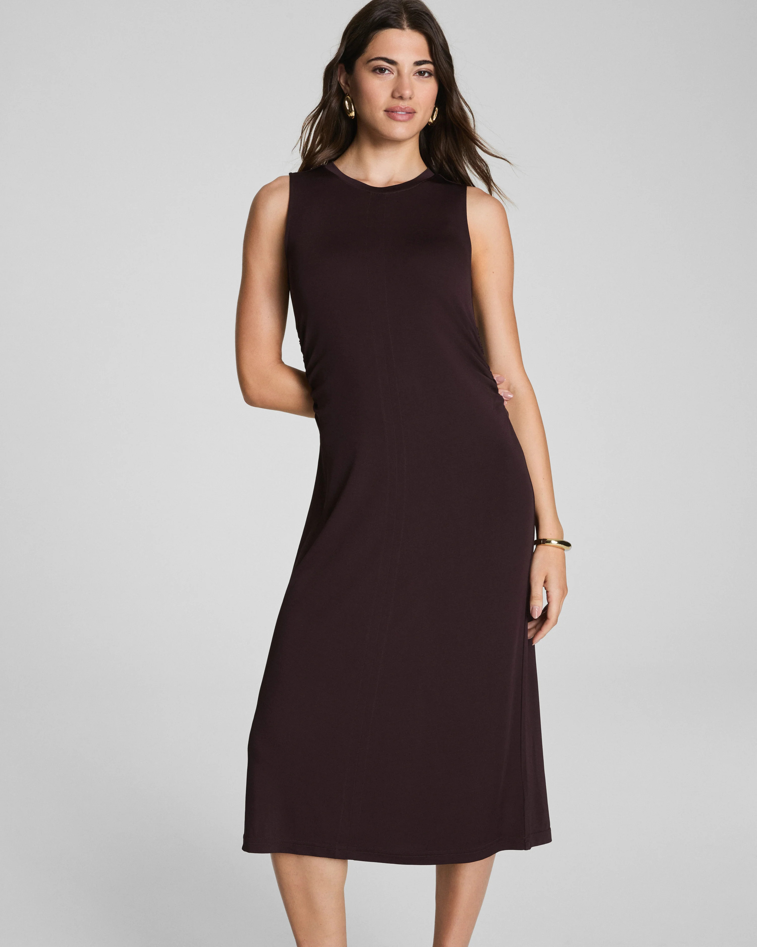 Sleek Jersey Crewneck Ruched Midi Dress | Spanx