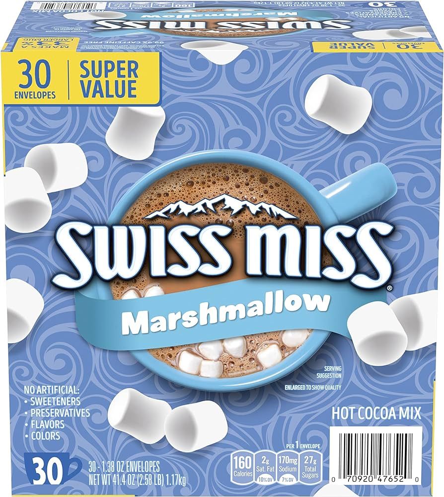 Swiss Miss Chocolate Hot Cocoa Mix With Marshmallows, 30 Count Hot Cocoa Packets | Amazon (US)