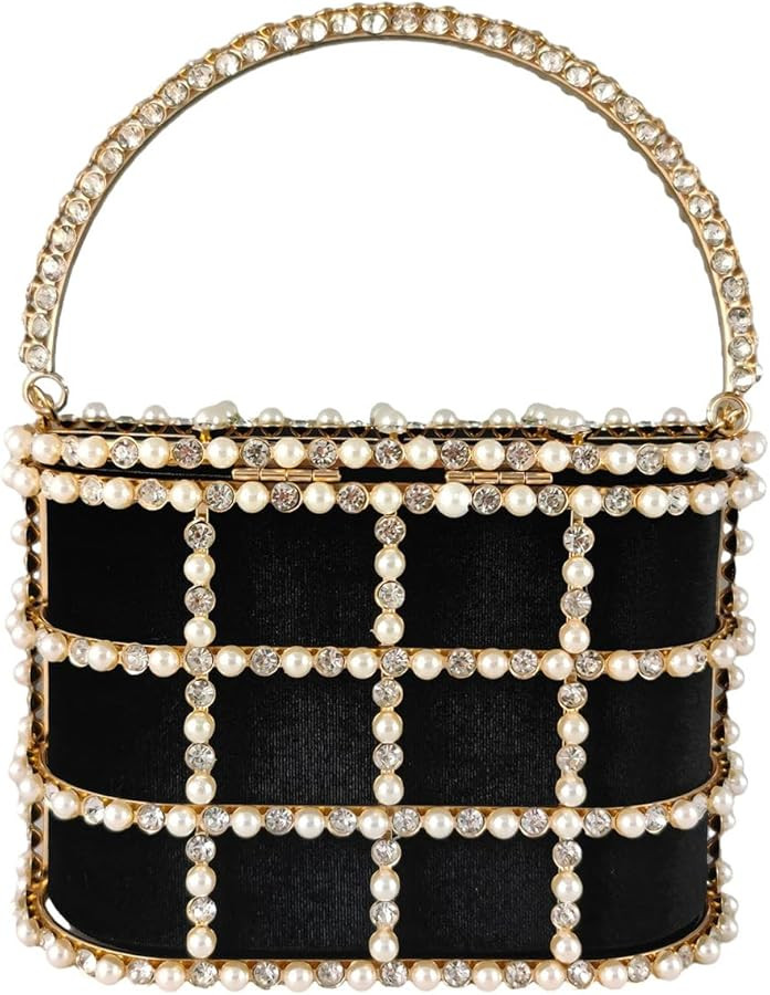 Synthetic Pearl Top-Handle Women Metal Bucket Bag Crystal Evening Purses and Clutches Formal Wedd... | Amazon (US)