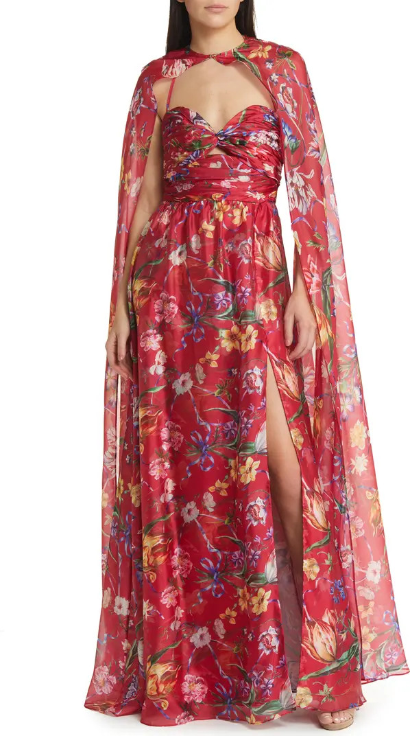 Marchesa Notte Floral Print Cape Gown | Nordstrom | Nordstrom