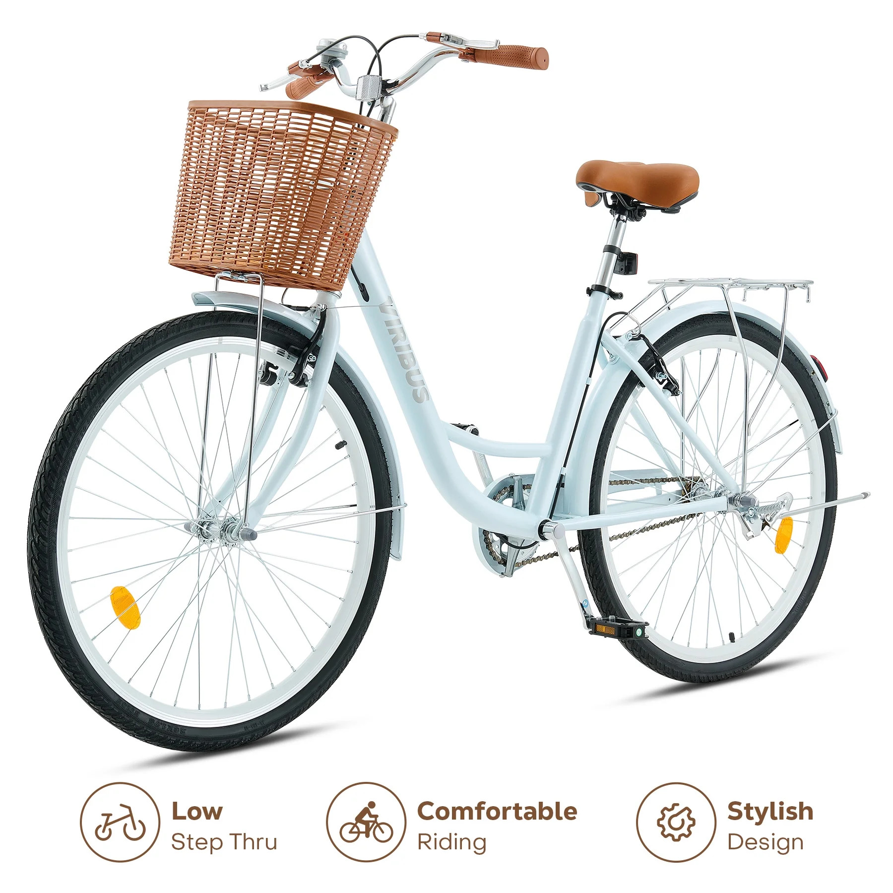 Viribus 24 inch City Cruiser Bicycle for Women,with Carbon Steel Frame Dual V Brakes Basket for W... | Walmart (US)