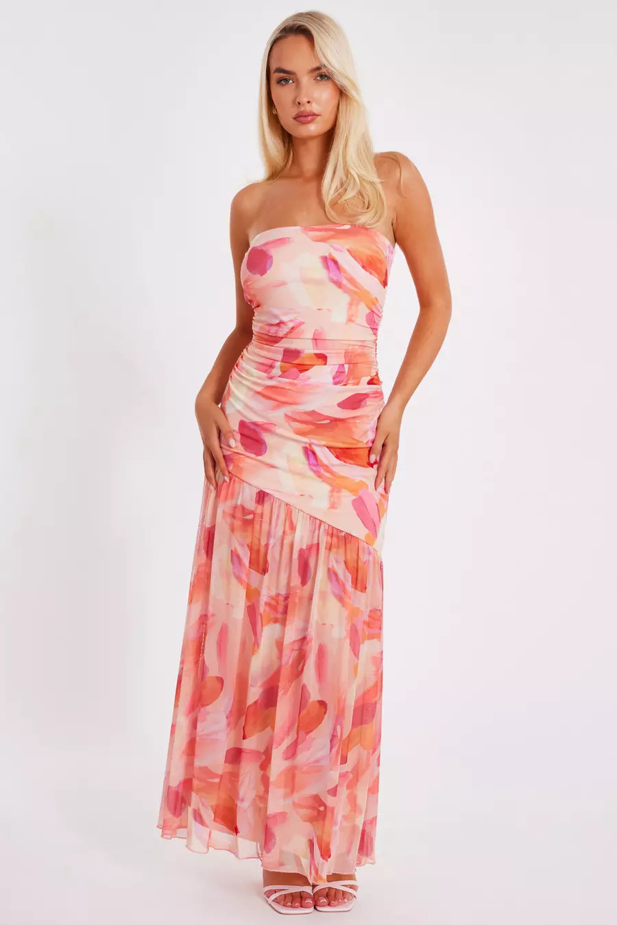 Coral Mesh Floral Midaxi Dress | Quiz Clothing