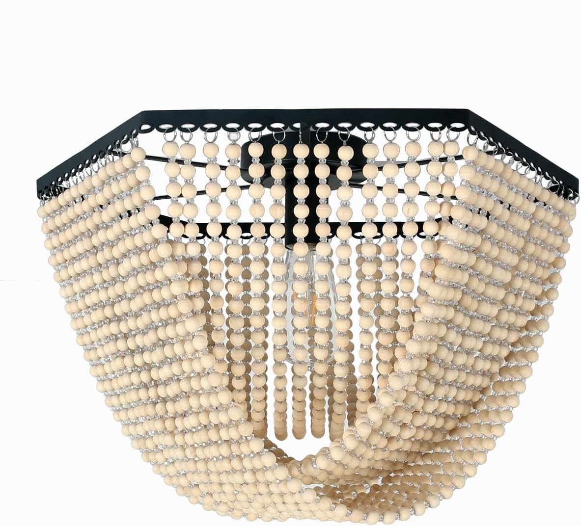 UNITARY Brand Antique Black Metal and Wood Beads Decoration Hexagon Flush Mount Ceiling Light wit... | Amazon (US)