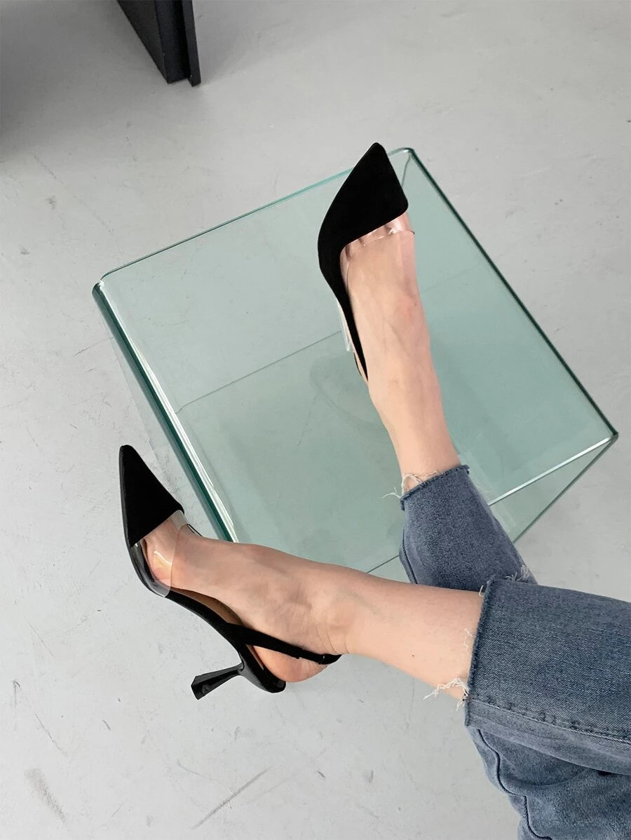 HomeShoesWomen ShoesWomen PumpsSuedette Point Toe Pyramid Heeled Slingback Pumps | SHEIN