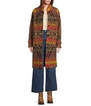 Pendleton Archive Wool Blend Jacquard Print Stand Collar Long Sleeve Coat - S | Dillard's