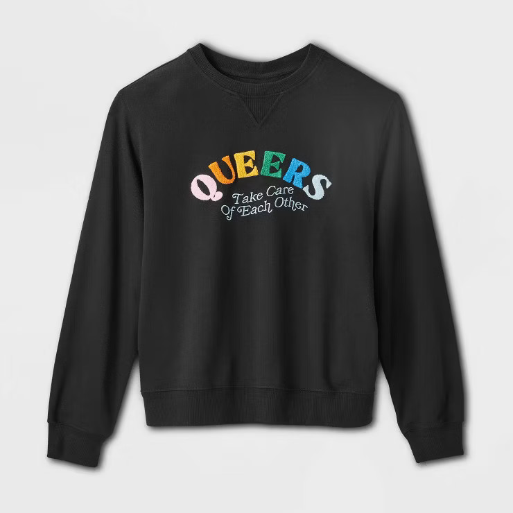 Pride Adult Ash + Chess 'Queers Take Care of Each Other' Sweatshirt - Black | Target