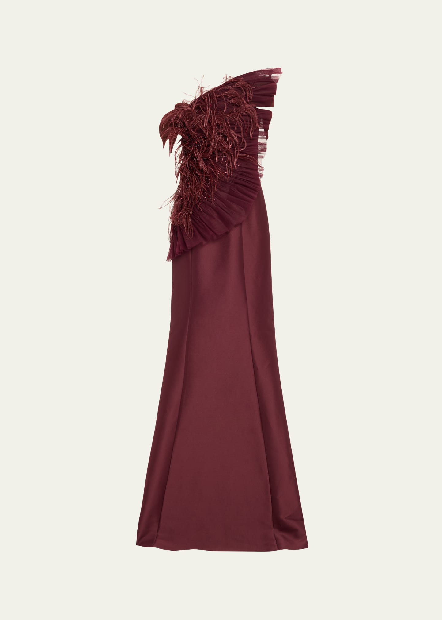 Badgley Mischka Strapless Feather-Embellished Fan Ruffle Gown | Bergdorf Goodman