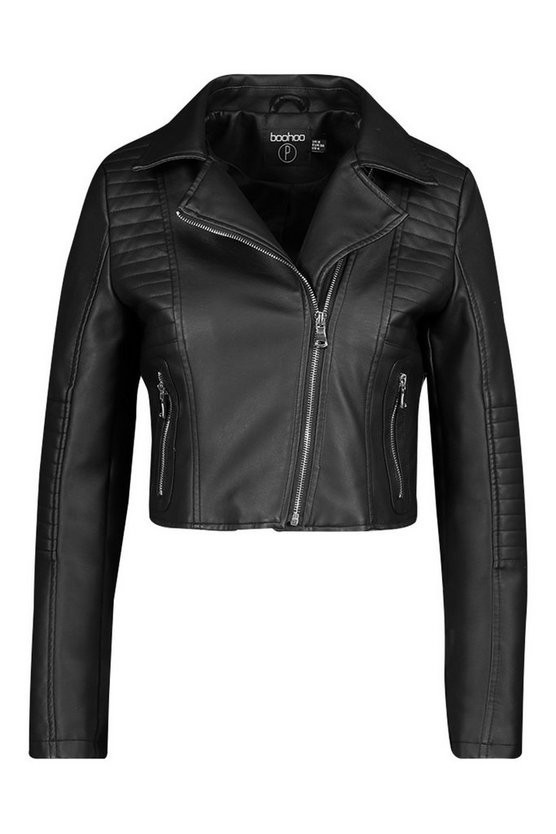 Petite Leather Look Quilted Biker Jacket | Boohoo.com (US & CA)