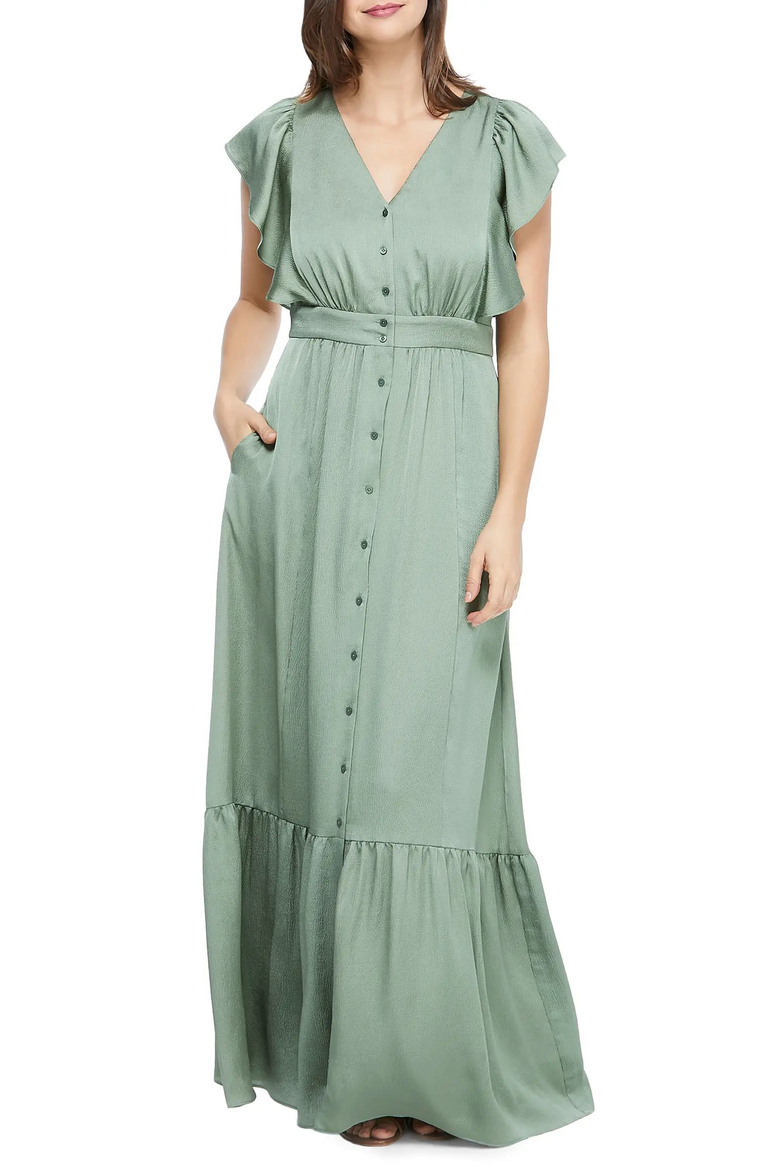 Button Front Satin Maxi Dress | Nordstrom