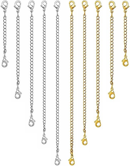 OHINGLT Necklace Extender 10Pcs Chain Extenders for Necklaces Bracelet, 14K Gold and Silver Plate... | Amazon (US)