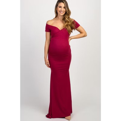 PinkBlush PinkBlush Burgundy Off Shoulder Wrap Maternity Photoshoot Gown/Dress Burgundy X Large | Target