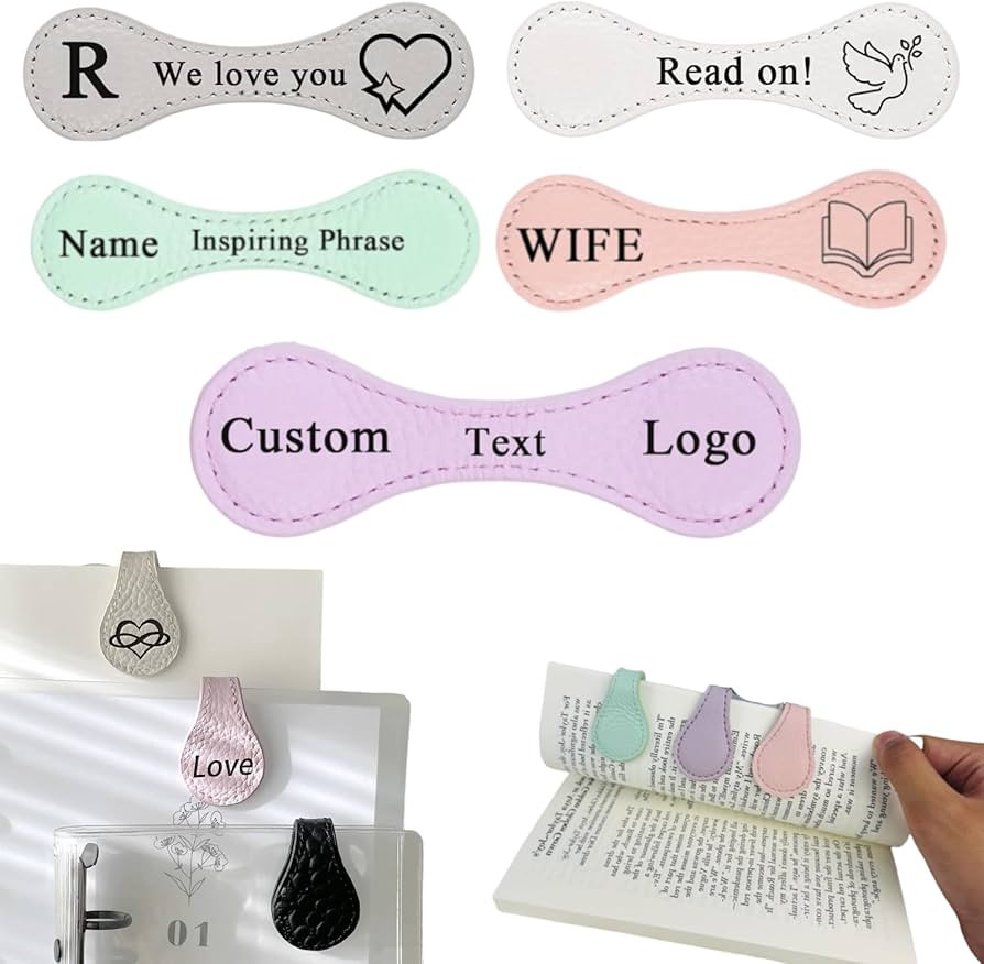 Personalized Leather Magnetic Bookmarks - Custom Vintage Engraved Name Initials Text Book Marker ... | Amazon (US)