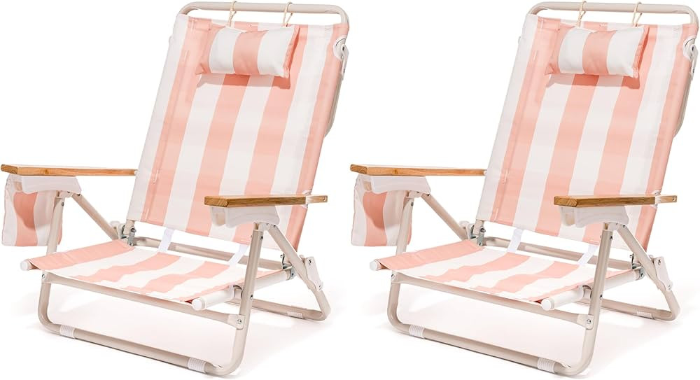 Business & Pleasure Co. Holiday Tommy Chair - Reclining Backpack Beach Chair - Pink Capri Stripe,... | Amazon (US)