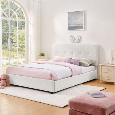 Queen Size Kids Upholstered Bed with Oversized Rabbit Ear Headboard, LED Light, and 4 Storage Drawers | Target