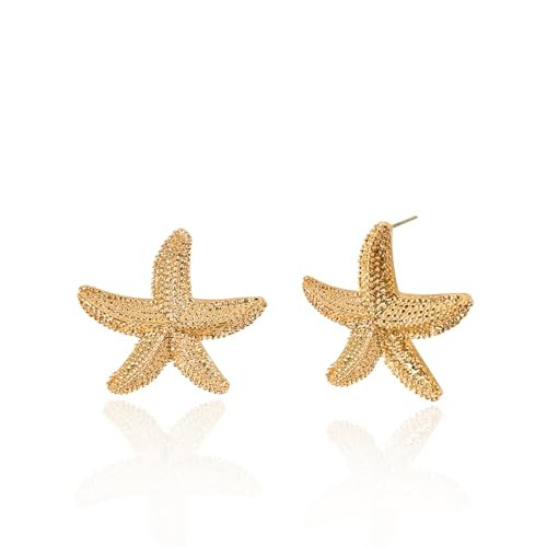 Gold Starfish Earrings for Women, Statement Large Starfish Studs Earrings, Cute Spiral Earrings Starfish Jewelry, Gold Boho Ocean Earrings Fashion Beach Jewelry Christmas Halloween Stud Earrings Gifts | Amazon (US)