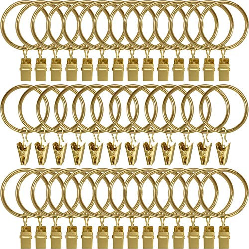 AMZSEVEN 40 Pack Metal Curtain Rings with Clips, Drapery Clips Hooks, Decorative Curtain Rod Clips 1.5 in Interior Diameter, Gold | Amazon (US)