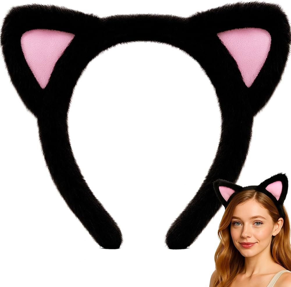 AEGYPIUS Cat Ears, 7 x 6.7" Soft Plush Black Cat Headband, Halloween Cat Ears Headband Adult, Hal... | Amazon (US)