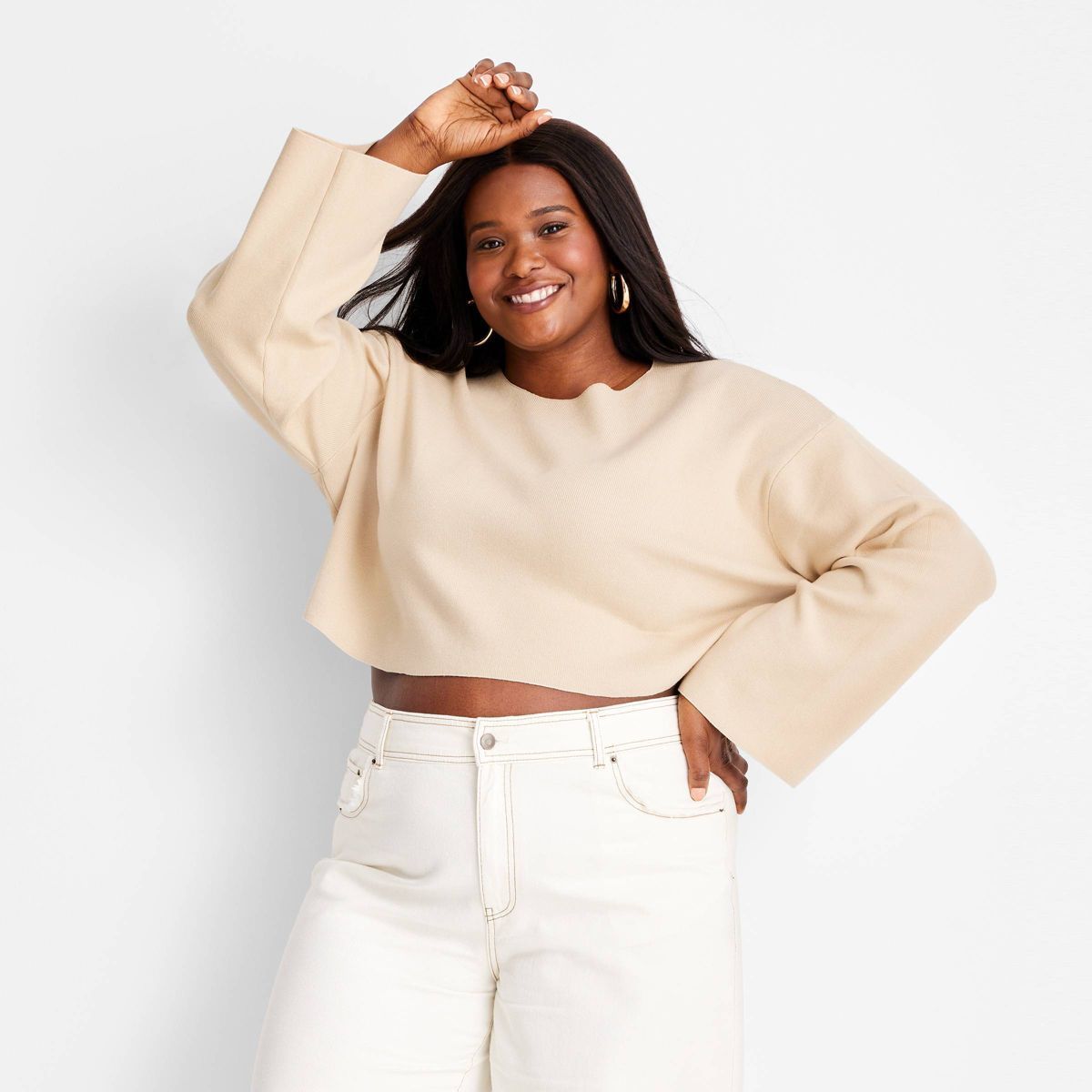Women's Cropped Crewneck Sweater - Future Collective™ with Jenny K. Lopez Beige | Target