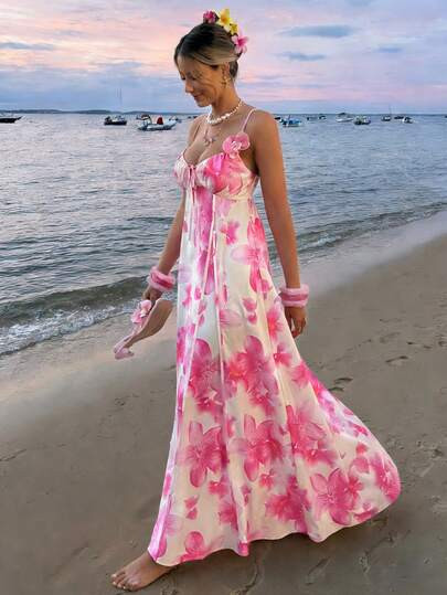 Flora Isola Flora Isola Women's Floral Print Dress, Suitable For Summer Vacation, New Arrival Spr... | SHEIN