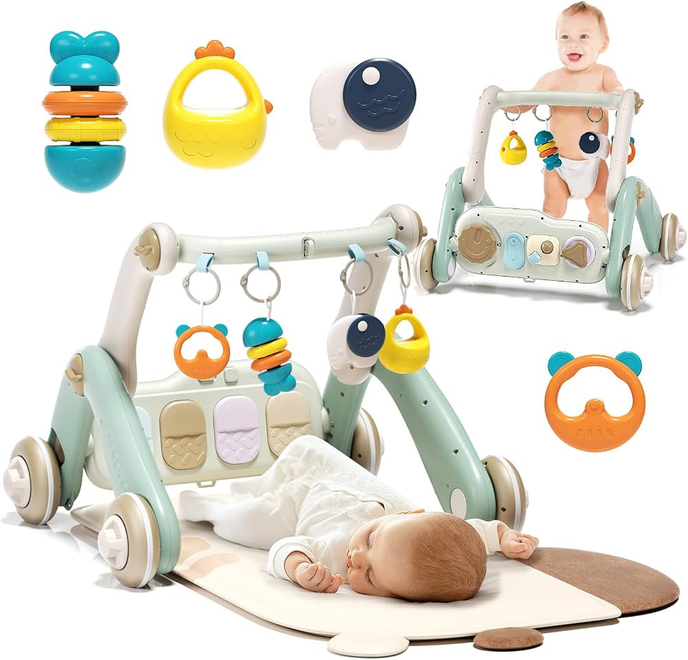 2 in 1 Baby Gym with Walker,Baby Play Mat with 4 Infant Learning Sensory,Double-Sided Multifuncti... | Amazon (US)