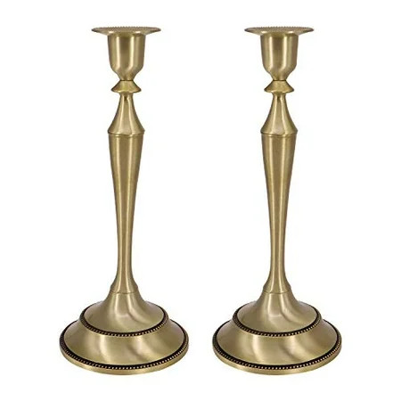 QTKJ Set of 2 Brass Gold Metal Taper Candle Holders Dining Room Table Decoration Centerpiece Tall Ca | Walmart (US)