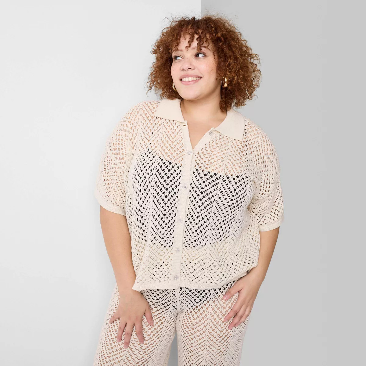 Women's Short Sleeve Open Work Camp Shirt - Wild Fable™ | Target