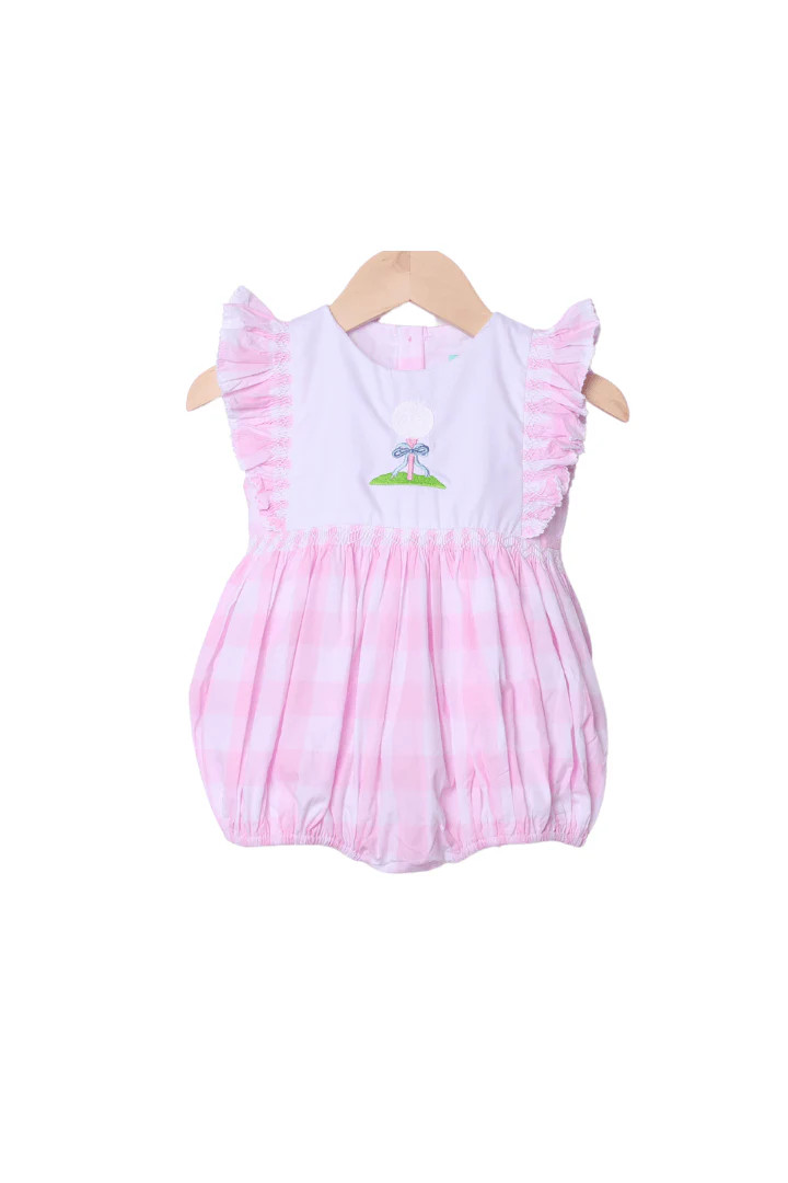Smocked Pink Gingham Golf Ball Ruffle Bubble | The Smocked Flamingo