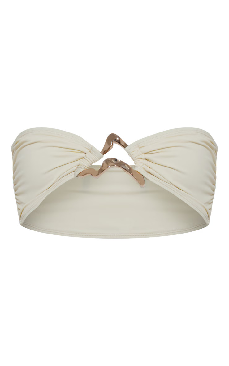 Sand Gold Trim Bandeau Bikini Top | PrettyLittleThing UK