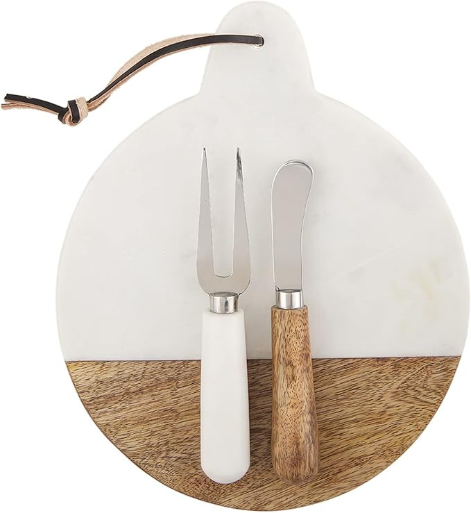 Mud Pie Wood Cheese Set, White/Brown, board 10" x 8" | utensil 5 1/2" | Amazon (US)