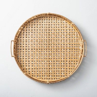 Natural Rattan Decor Tray with Handles Brass Finish - Hearth & Hand™ with Magnolia | Target