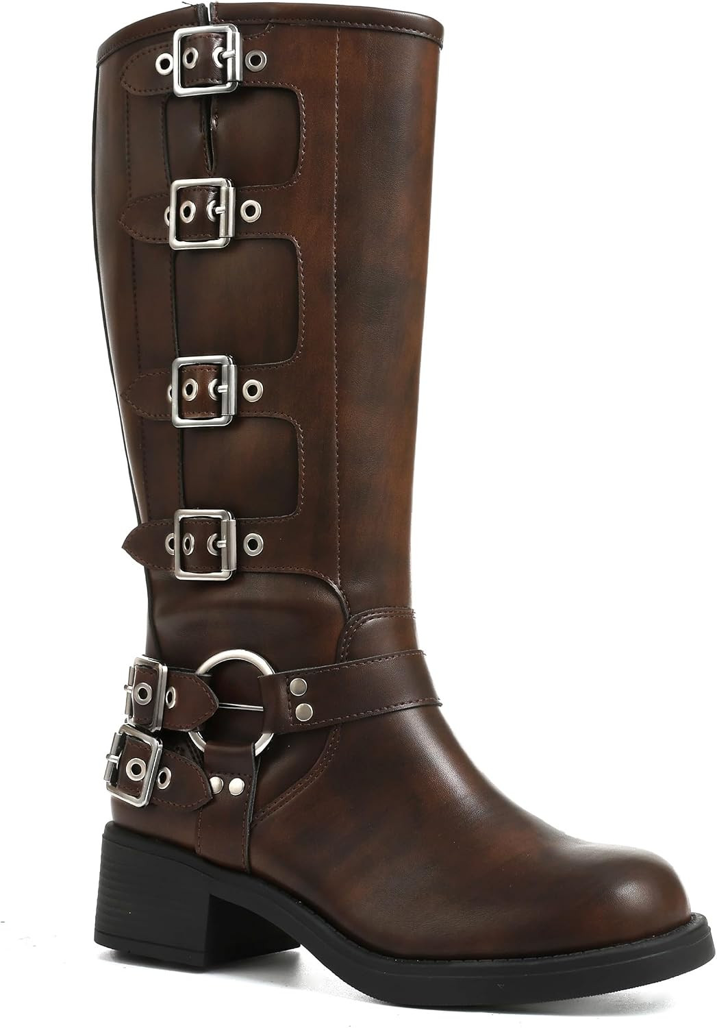 Knee High Boots Women Moto Biker Buckle Tall Boots | Amazon (US)