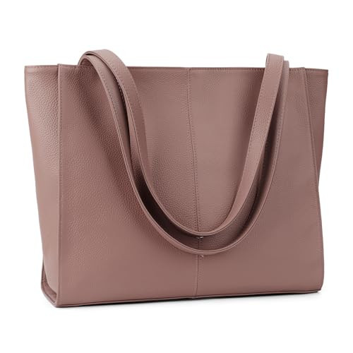 befen Genuine Leather Tote Shoulder Bag for Women, Woman Leather Totes Bags Purse Satchel Handbags with Top Handles for Travel & Daily Pink | Amazon (US)
