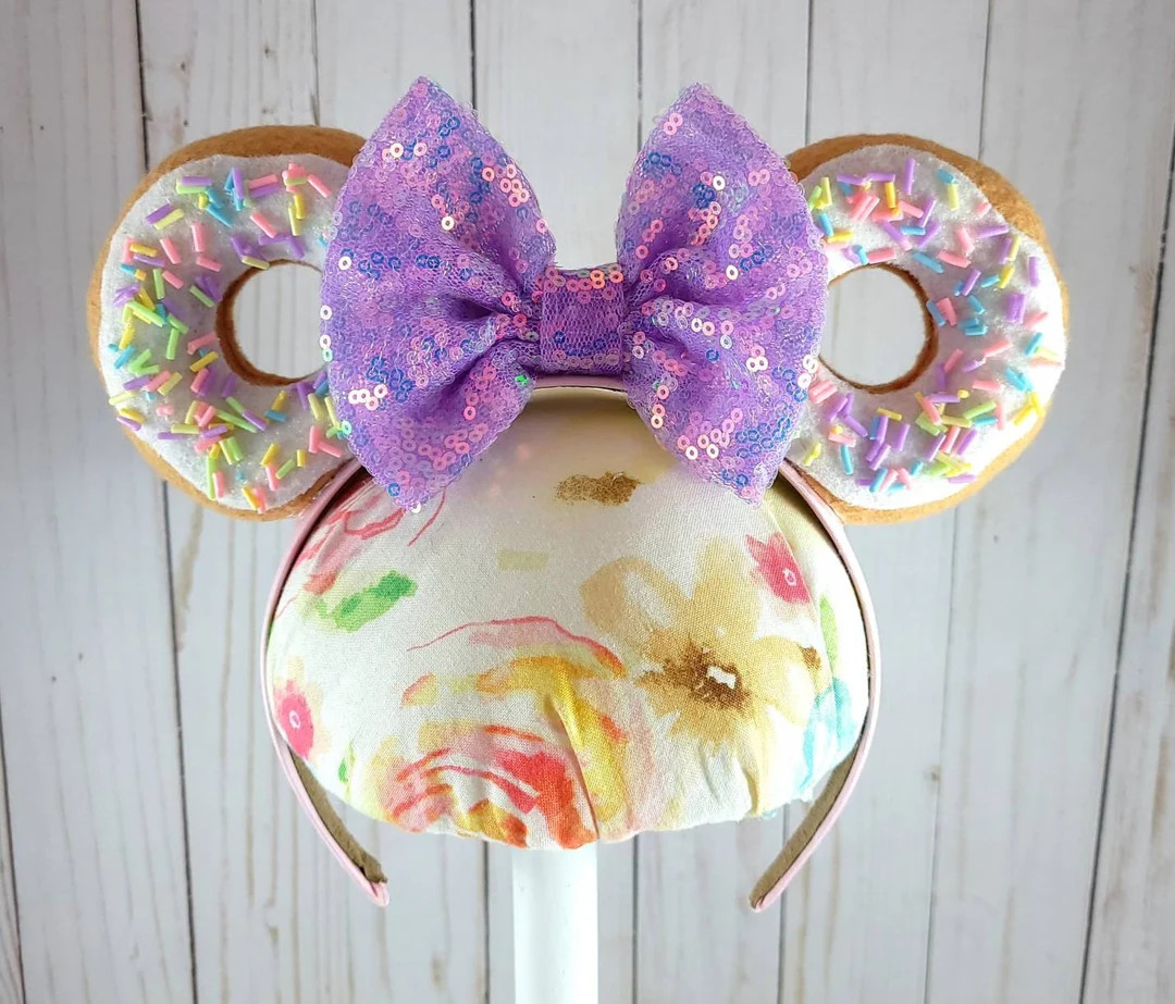 Minnie Mouse Donut Ears Headband With Purple Sequin Bow - Etsy | Etsy (US)