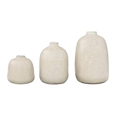 Set of 3 Terracotta Vases with Pitted Sand Finishes Light Gray - 3R Studios | Target