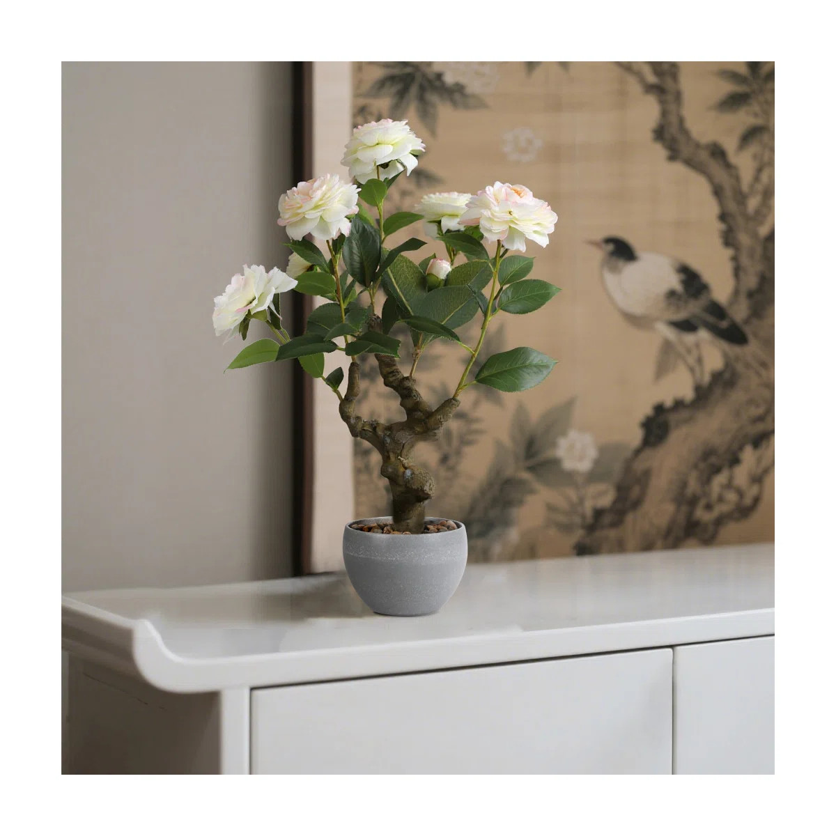 21" Artificial Camellia Tree With Lifelike Flowers, Faux Bonsai Tree In Decorative Pot | Wayfair North America
