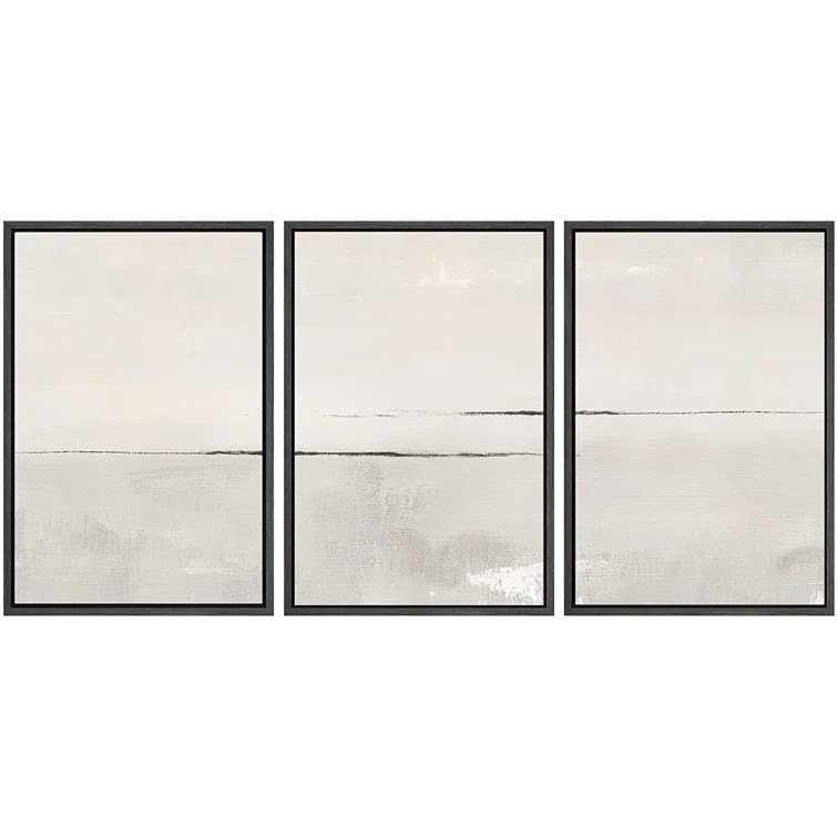 Large Abstract Duotone Pastel Minimalist Landscape Wall Art - 3 Piece Floater Frame Print on Canv... | Wayfair North America