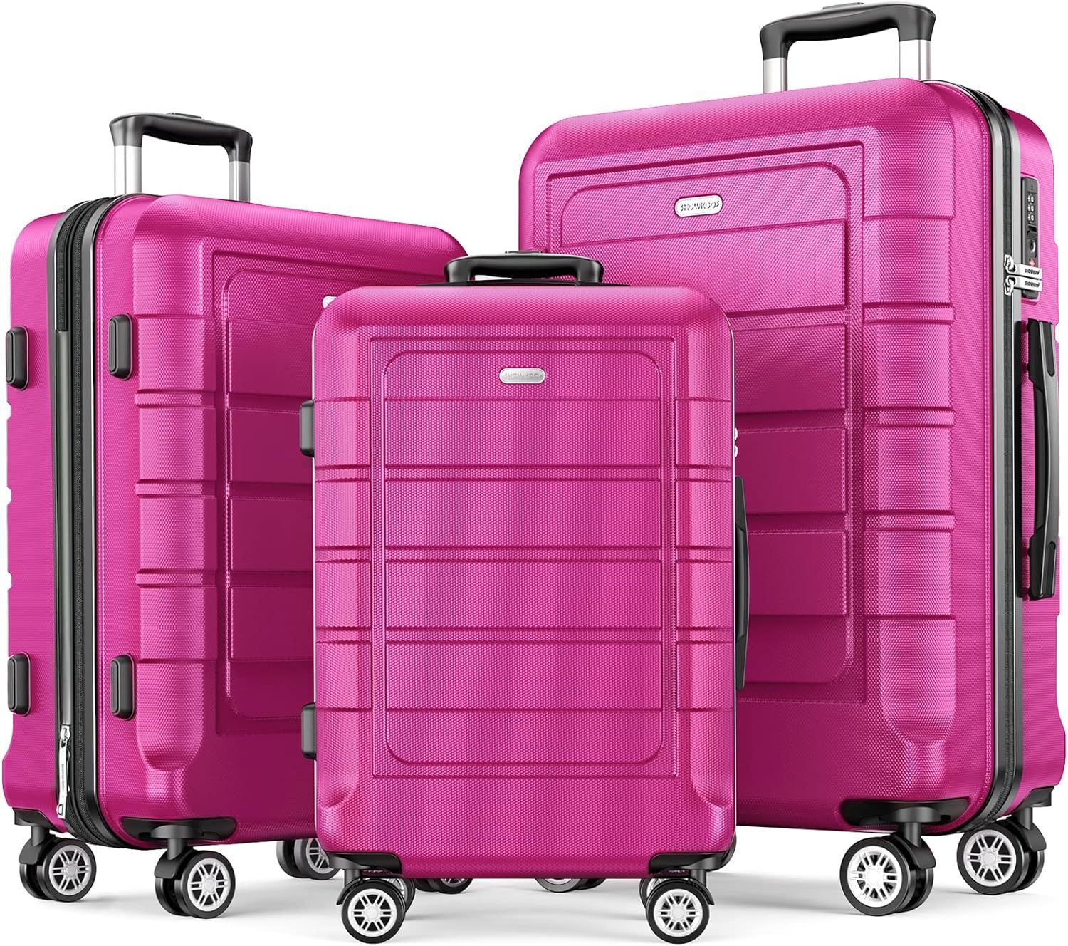 SHOWKOO Luggage Sets Expandable PC+ABS Durable Suitcase Double Wheels TSA Lock Megenta 3pcs | Amazon (US)