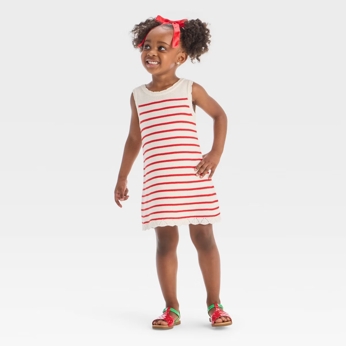 Toddler Girls' Americana Striped Sweater Dress - Cat & Jack™ Cream/Red | Target