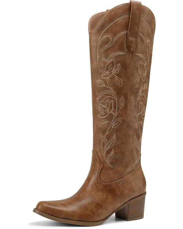 DREAM PAIRS Womens Cowboy Boots Western Comfortable Chunky Heel Square Toe Embroidered Cowgirl Kn... | Amazon (US)