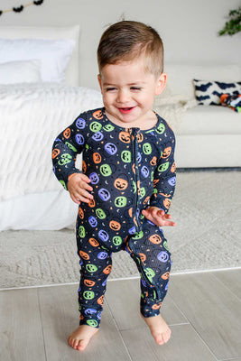 Halloween Bamboo Waffle Convertible Zip Romper | Candy Crawl | Caden Lane