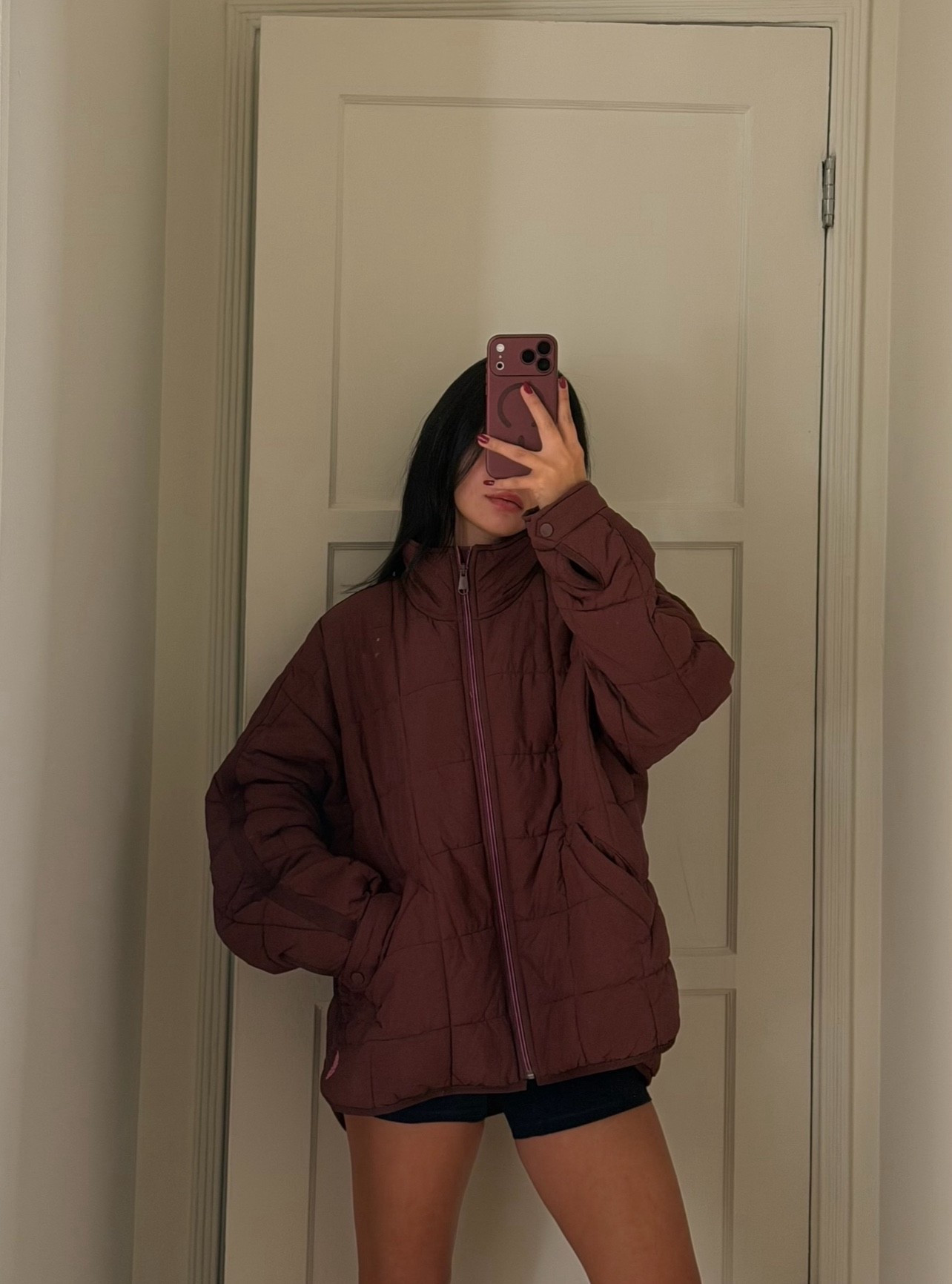 FP MOVEMENT burgundy jacket + biker shorts #fpmovement 

#LTKootd #LTKdayinmylife #LTKHoliday