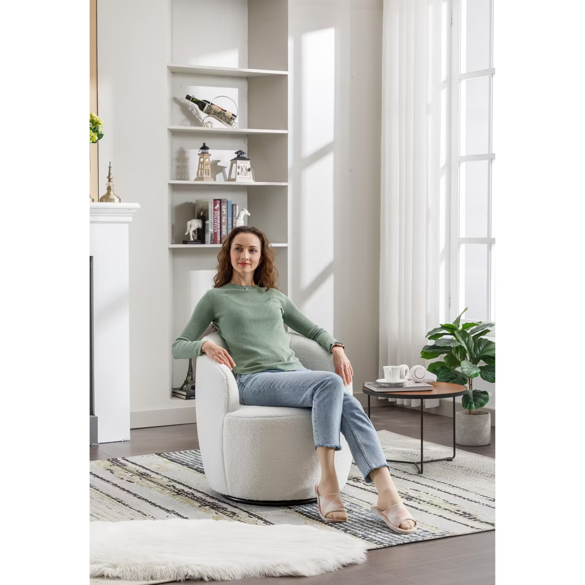 Fannie 25.60'' Wide Small Size Boucle Upholstered 360° Swivel Barrel Chair-The Pop Maison | Target