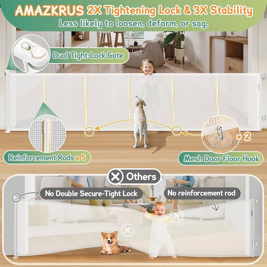 Retractable Baby Gates Extra Wide 150" × 34" Tall for Large Opening 12.5 Foot Retractable Dog Ga... | Amazon (US)